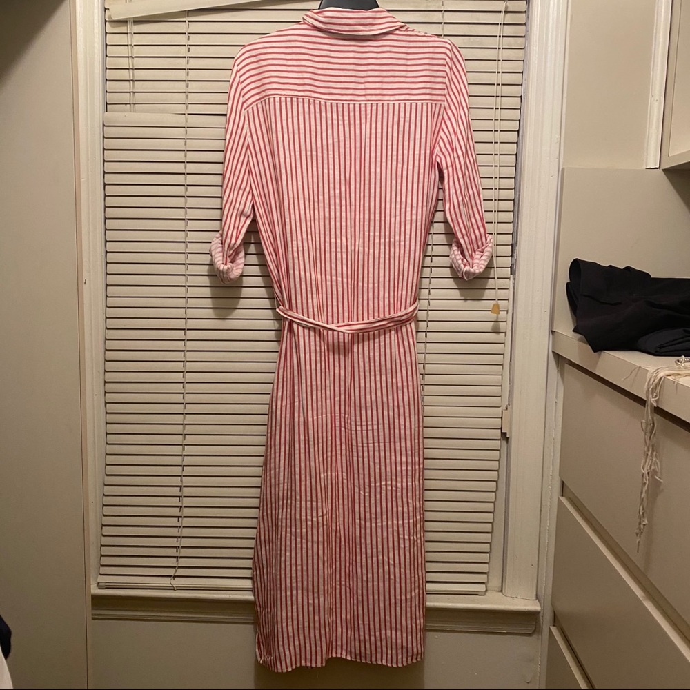 Zara | Red White Stripe Linen Tunic Belted Dress S - Picture 9 of 10